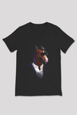 Bojack Horseman Baskılı Unisex Siyah V Yaka Tişört - Tshirt