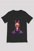 Bojack Horseman Baskılı Unisex Siyah V Yaka Tişört - Tshirt