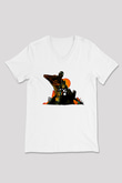 Borderlands Baskılı Beyaz Unisex V Yaka Tişört - Tshirt