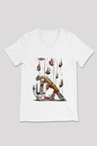 Borderlands Baskılı Beyaz Unisex V Yaka Tişört - Tshirt