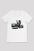 Borderlands Baskılı Beyaz Unisex V Yaka Tişört - Tshirt