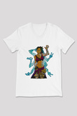 Borderlands Baskılı Beyaz Unisex V Yaka Tişört - Tshirt