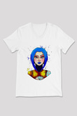 Borderlands Baskılı Beyaz Unisex V Yaka Tişört - Tshirt