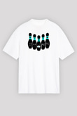 Bovling Baskılı Unisex Beyaz Oversize Tişört - Tshirt