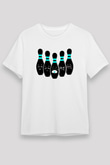Bovling Baskılı Unisex Beyaz Tişört - Tshirt