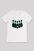 Bovling Baskılı Unisex V Yaka Tişört - Tshirt