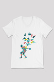 Bovling Beyaz Unisex V Yaka Tişört T-Shirt