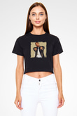 Bow Wow Baskılı Crop Top Siyah Kadın Tişört