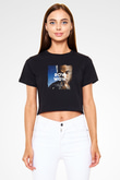 Bow Wow Baskılı Crop Top Siyah Kadın Tişört