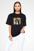 Bow Wow Baskılı Unisex Oversize Siyah Tişört