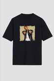 Bow Wow Baskılı Unisex Oversize Siyah Tişört