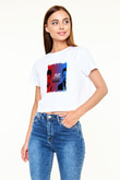 Brad Pitt Baskılı Beyaz Kadın Crop Top Tişört