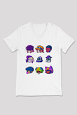 Brawl Stars Baskılı Beyaz Unisex V Yaka Tişört - Tshirt