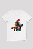 Brawl Stars Baskılı Beyaz Unisex V Yaka Tişört - Tshirt