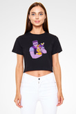 Brawl Stars Baskılı Siyah Crop Top Kadın Tişört - Tshirt