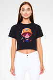 Brawl Stars Baskılı Siyah Crop Top Kadın Tişört - Tshirt
