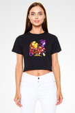 Brawl Stars Baskılı Siyah Crop Top Kadın Tişört - Tshirt
