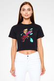 Brawl Stars Baskılı Siyah Crop Top Kadın Tişört - Tshirt