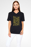 Brenda Marin Wartime Baskılı Unisex Siyah V Yaka Tişört - Tshirt