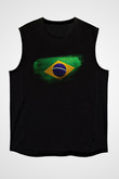 Brezilya - Brazil Bayrağı Baskılı Unisex Siyah Kolsuz Tişört