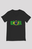 Brezilya Siyah Unisex V Yaka Tişört T-Shirt