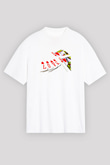 Briç Baskılı Unisex Beyaz Oversize Tişört - Tshirt