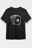 Briç Baskılı Unisex Siyah Tişört - Tshirt