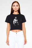 Brock Lesnar Baskılı Siyah Crop Top Kadın Tişört - Tshirt