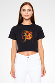 Brock Lesnar Baskılı Siyah Crop Top Kadın Tişört - Tshirt