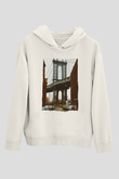 Brooklyn Köprüsü Beyaz Unisex Hoodie