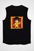 Bruce Lee Baskılı Unisex Siyah Kolsuz Tişört