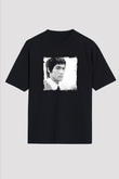 Bruce Lee Baskılı Unisex Siyah Oversize Tişört