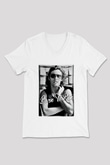 Bruce Springsteen Beyaz Unisex V Yaka Tişört T-Shirt