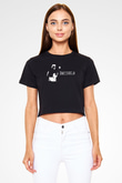 Buckethead Baskılı Siyah Crop Top Kadın Tişört - Tshirt