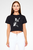 Buckethead Baskılı Siyah Crop Top Kadın Tişört - Tshirt