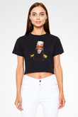 Buckethead Baskılı Siyah Crop Top Kadın Tişört - Tshirt