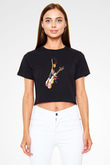 Buckethead Baskılı Siyah Crop Top Kadın Tişört - Tshirt