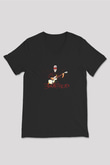 Buckethead Baskılı Unisex Siyah V Yaka Tişört - Tshirt