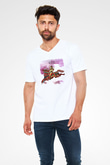 Budgie Baskılı Unisex Beyaz V Yaka Tişört