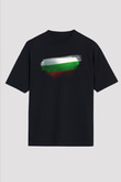 Bulgaristan - Bulgaria Bayrağı Baskılı Unisex Siyah Oversize Tişört