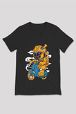 Bumble Bee Scooter Baskılı Unisex Siyah V Yaka Tişört