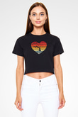 Bungee Jumping Baskılı Crop Top Siyah Kadın Tişört - Tshirt
