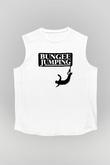 Bungee Jumping Baskılı Unisex Kolsuz Beyaz Tişört
