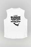 Bungee Jumping Baskılı Unisex Kolsuz Beyaz Tişört