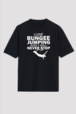Bungee Jumping Baskılı Unisex Siyah Oversize Tişört