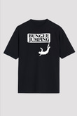 Bungee Jumping Baskılı Unisex Siyah Oversize Tişört