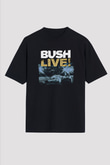 Bush Baskılı Unisex Siyah Oversize Tişört