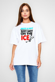 Buz Hokeyi Baskılı Unisex Beyaz Oversize Tişört - Tshirt