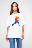 Buz Hokeyi Baskılı Unisex Beyaz Oversize Tişört - Tshirt