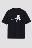 Buz Hokeyi - Ice Hockey Baskılı Unisex Siyah Oversize Tişört